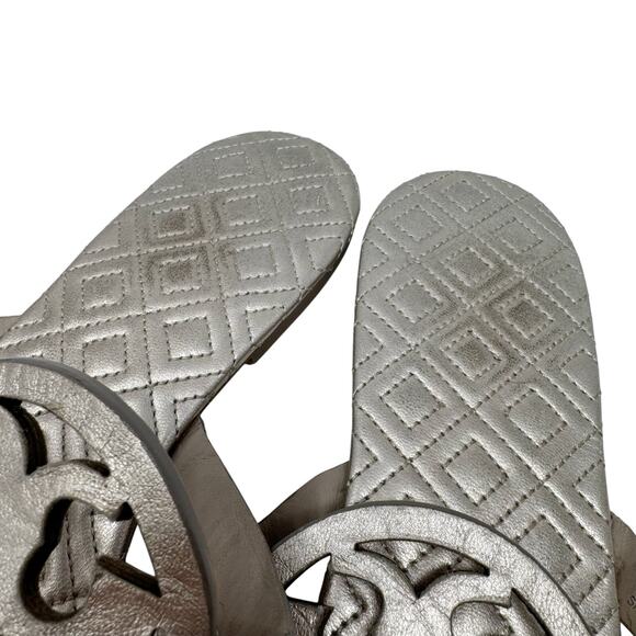 Tory Burch Miller Marion Gold Metallic Quilted Leather Logo Sandals Size 9.5 - Picture 7 of 12